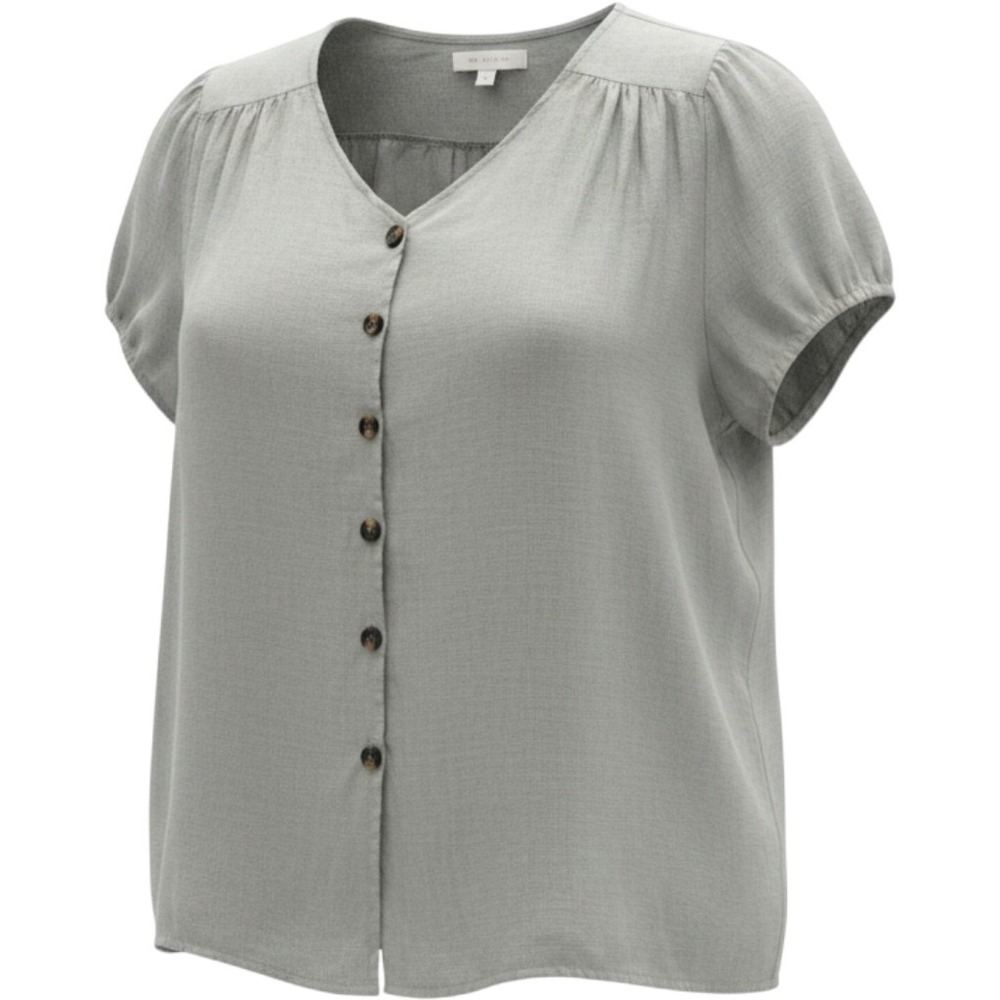 Made in Italy 100% linen sage green button down‎ blouse top women 2X LX402